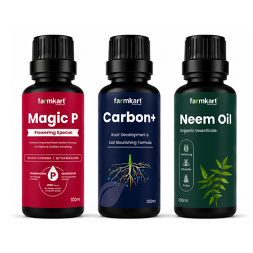 Farmkart Root to Bloom Complete Garden Care Kit (Carbon+ + Magic P + Neem Oil) – 100ml Each