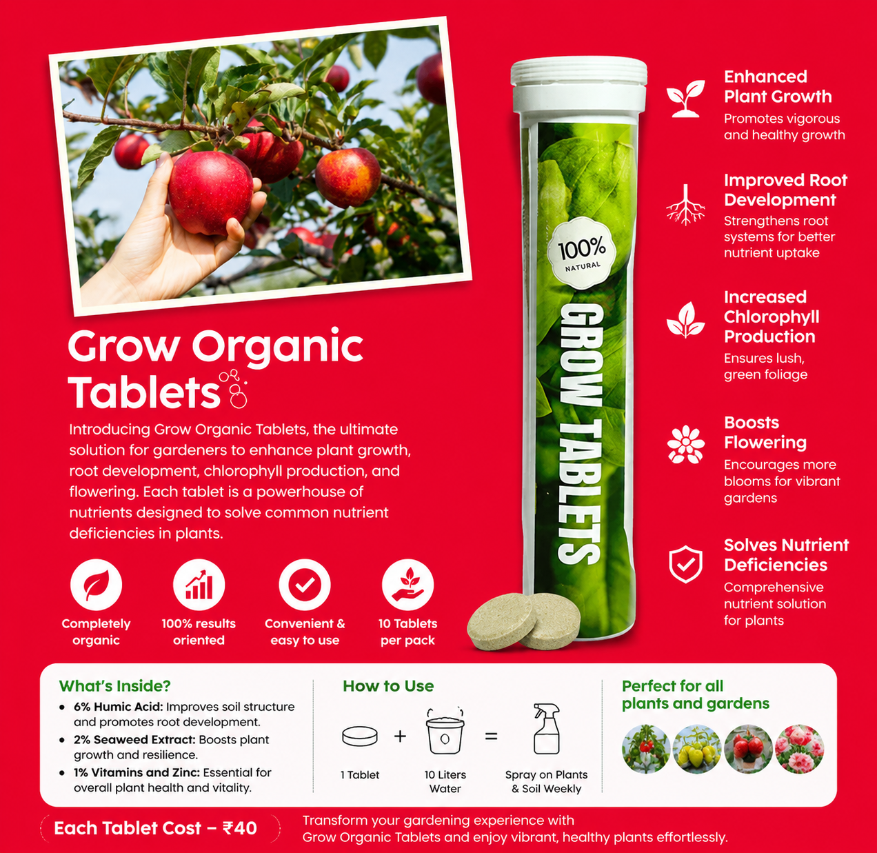 Grow Tablets - Nano Technology Based Humic Acid and Sea Weed Extract Combination for Complete Grdening Solution