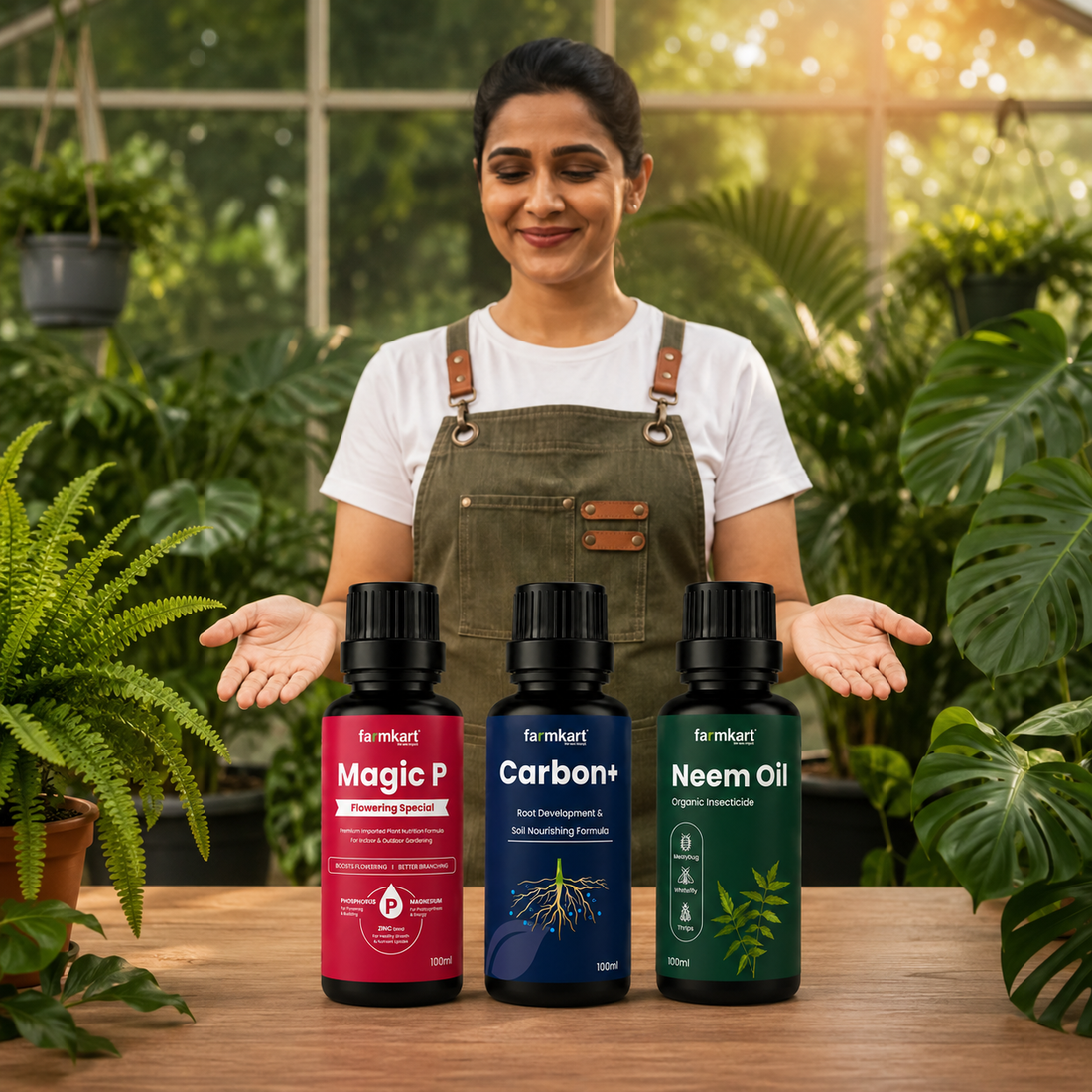Farmkart Root to Bloom Complete Garden Care Kit (Carbon+ + Magic P + Neem Oil) – 100ml Each