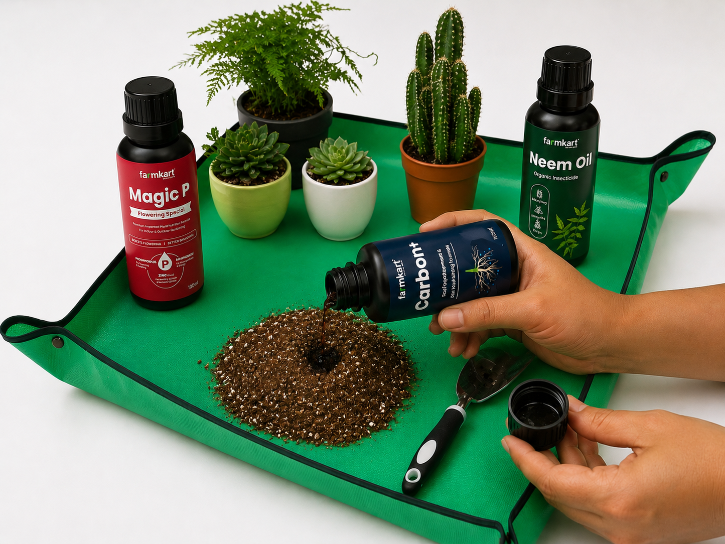 Farmkart Root to Bloom Complete Garden Care Kit (Carbon+ + Magic P + Neem Oil) – 100ml Each
