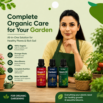 Farmkart Root to Bloom Complete Garden Care Kit (Carbon+ + Magic P + Neem Oil) – 100ml Each